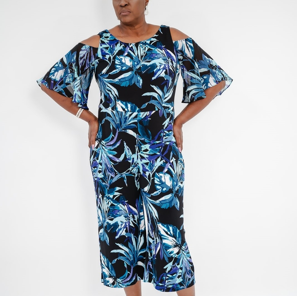 CONNECTED APPAREL Women's Printed Wide-Leg Jumpsuit